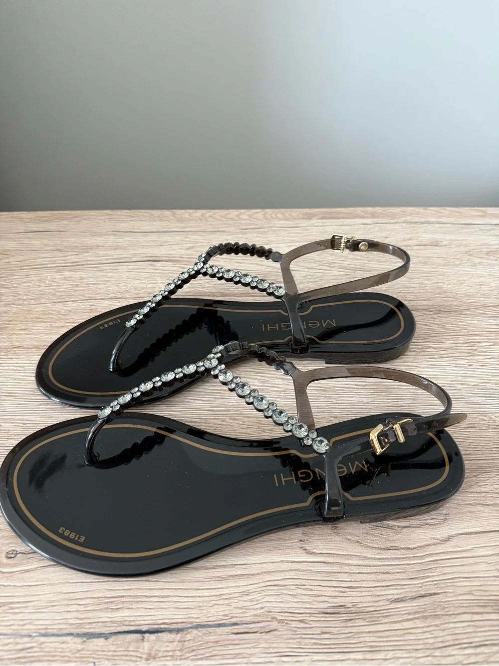Women Black Jelly Sandals with Swarovski Crystal Size 40 MENGHI